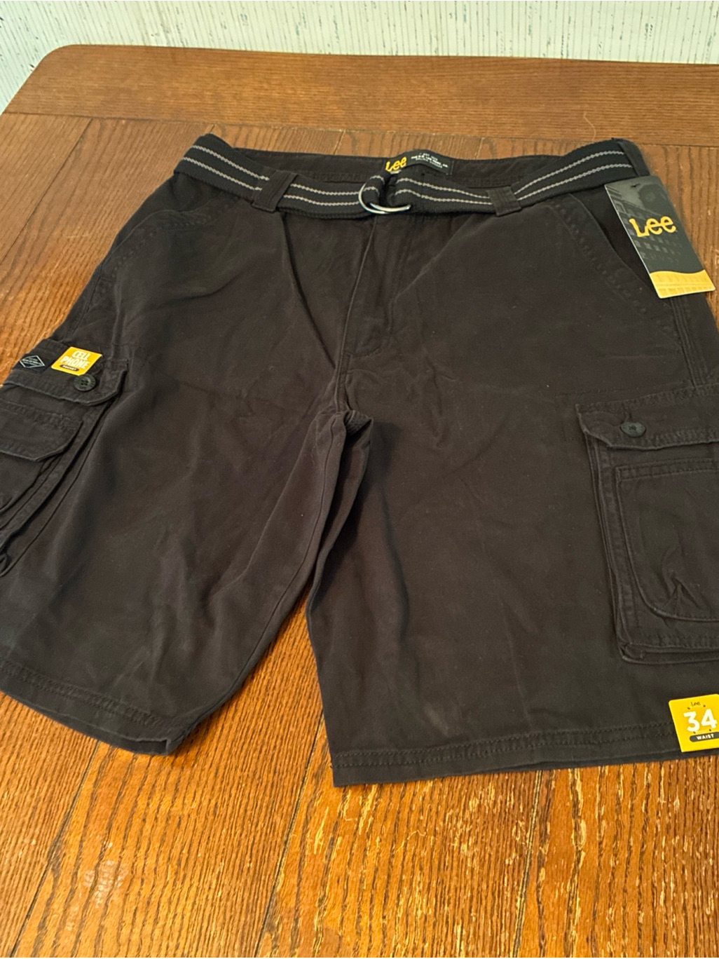 Lee Wyoming Cargo Shorts Men’s 34 Black Belted Cell Phone Pocket 218-3319 Nwt